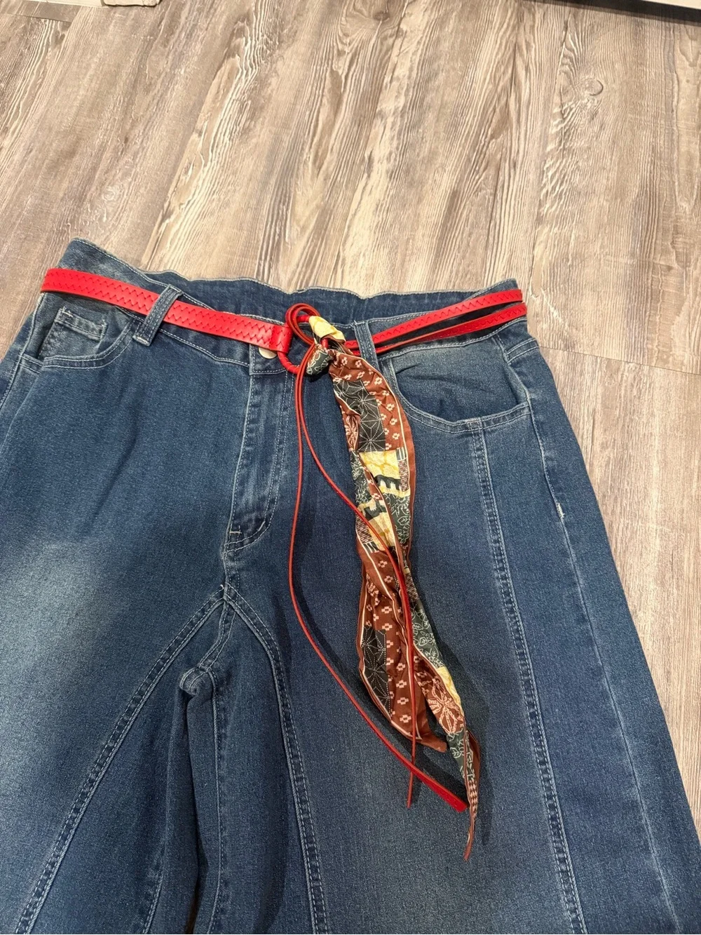 High-Rise Wide Leg Flare Jeans in Medium Blue Denim - Picture 4 of 4